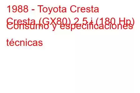 1988 - Toyota Cresta
Cresta (GX80) 2.5 i (180 Hp) Consumo y especificaciones técnicas