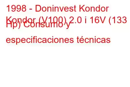 1998 - Doninvest Kondor
Kondor (V100) 2.0 i 16V (133 Hp) Consumo y especificaciones técnicas