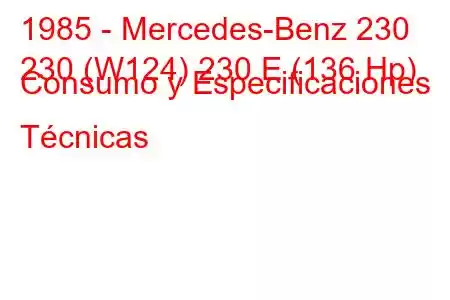 1985 - Mercedes-Benz 230
230 (W124) 230 E (136 Hp) Consumo y Especificaciones Técnicas