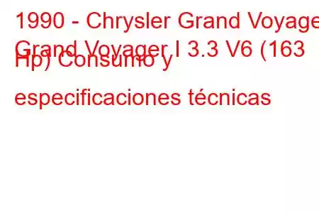 1990 - Chrysler Grand Voyager
Grand Voyager I 3.3 V6 (163 Hp) Consumo y especificaciones técnicas