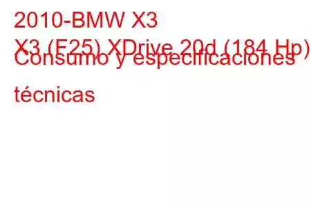 2010-BMW X3
X3 (F25) XDrive 20d (184 Hp) Consumo y especificaciones técnicas