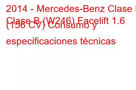 2014 - Mercedes-Benz Clase B
Clase B (W246) Facelift 1.6 (156 CV) Consumo y especificaciones técnicas