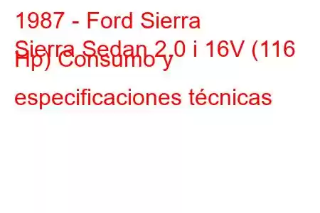 1987 - Ford Sierra
Sierra Sedan 2.0 i 16V (116 Hp) Consumo y especificaciones técnicas