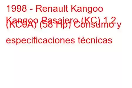 1998 - Renault Kangoo
Kangoo Pasajero (KC) 1.2 (KC0A) (58 Hp) Consumo y especificaciones técnicas