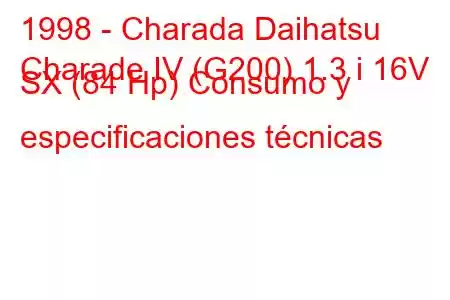 1998 - Charada Daihatsu
Charade IV (G200) 1.3 i 16V SX (84 Hp) Consumo y especificaciones técnicas