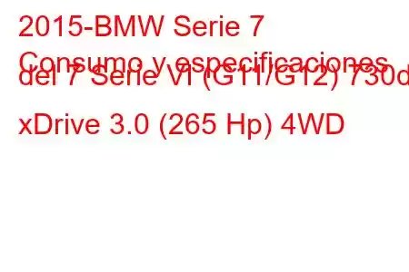 2015-BMW Serie 7
Consumo y especificaciones del 7 Serie VI (G11/G12) 730d xDrive 3.0 (265 Hp) 4WD