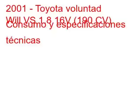 2001 - Toyota voluntad
Will VS 1.8 16V (190 CV) Consumo y especificaciones técnicas