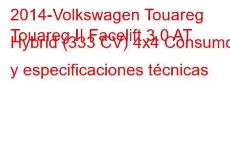 2014-Volkswagen Touareg
Touareg II Facelift 3.0 AT Hybrid (333 CV) 4x4 Consumo y especificaciones técnicas