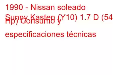 1990 - Nissan soleado
Sunny Kasten (Y10) 1.7 D (54 Hp) Consumo y especificaciones técnicas