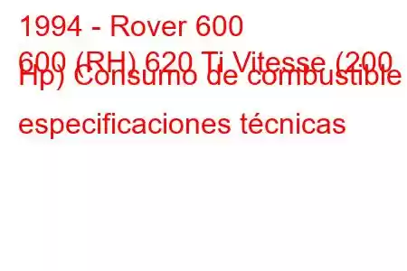 1994 - Rover 600
600 (RH) 620 Ti Vitesse (200 Hp) Consumo de combustible y especificaciones técnicas