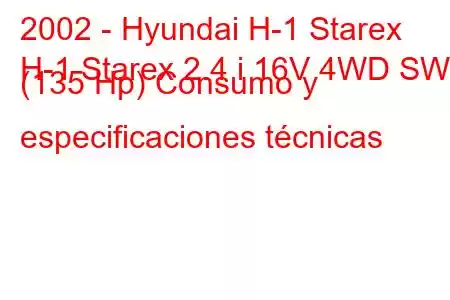 2002 - Hyundai H-1 Starex
H-1 Starex 2.4 i 16V 4WD SWB (135 Hp) Consumo y especificaciones técnicas