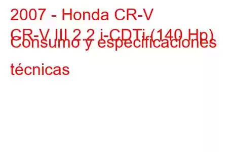 2007 - Honda CR-V
CR-V III 2.2 i-CDTi (140 Hp) Consumo y especificaciones técnicas