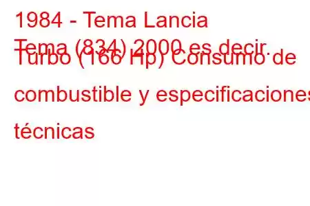 1984 - Tema Lancia
Tema (834) 2000 es decir. Turbo (166 Hp) Consumo de combustible y especificaciones técnicas