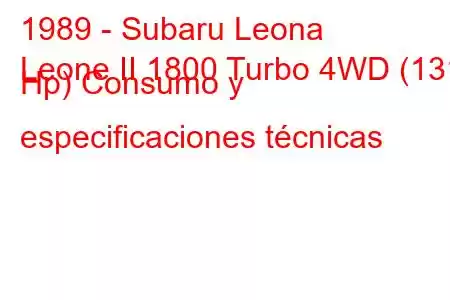 1989 - Subaru Leona
Leone II 1800 Turbo 4WD (131 Hp) Consumo y especificaciones técnicas