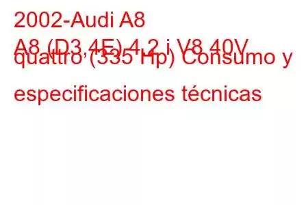 2002-Audi A8
A8 (D3,4E) 4.2 i V8 40V quattro (335 Hp) Consumo y especificaciones técnicas