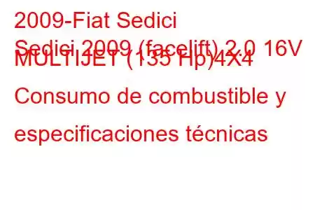 2009-Fiat Sedici
Sedici 2009 (facelift) 2.0 16V MULTIJET (135 Hp)4X4 Consumo de combustible y especificaciones técnicas