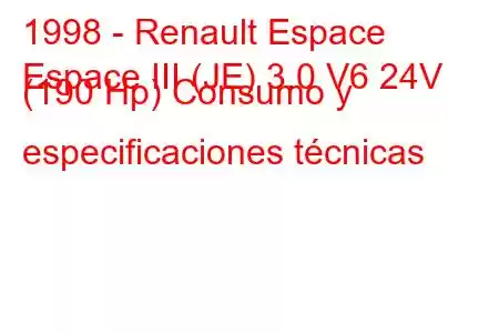 1998 - Renault Espace
Espace III (JE) 3.0 V6 24V (190 Hp) Consumo y especificaciones técnicas