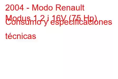 2004 - Modo Renault
Modus 1.2 i 16V (75 Hp) Consumo y especificaciones técnicas