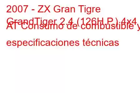 2007 - ZX Gran Tigre
GrandTiger 2.4 (126H.P.) 4x4 AT Consumo de combustible y especificaciones técnicas