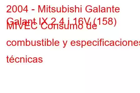 2004 - Mitsubishi Galante
Galant IX 2.4 i 16V (158) MIVEC Consumo de combustible y especificaciones técnicas