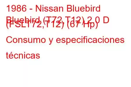 1986 - Nissan Bluebird
Bluebird (T72,T12) 2.0 D (FSLT72,T12) (67 Hp) Consumo y especificaciones técnicas