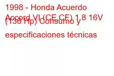 1998 - Honda Acuerdo
Accord VI (CE,CF) 1.8 16V (136 Hp) Consumo y especificaciones técnicas