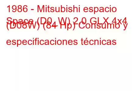 1986 - Mitsubishi espacio
Space (D0_W) 2.0 GLX 4x4 (D08W) (84 Hp) Consumo y especificaciones técnicas