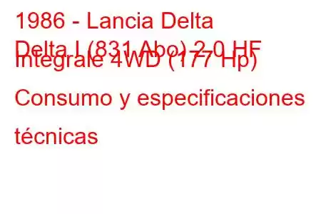 1986 - Lancia Delta
Delta I (831 Abo) 2.0 HF Integrale 4WD (177 Hp) Consumo y especificaciones técnicas