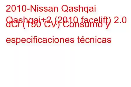 2010-Nissan Qashqai
Qashqai+2 (2010 facelift) 2.0 dCi (150 CV) Consumo y especificaciones técnicas