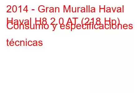 2014 - Gran Muralla Haval
Haval H8 2.0 AT (218 Hp) Consumo y especificaciones técnicas