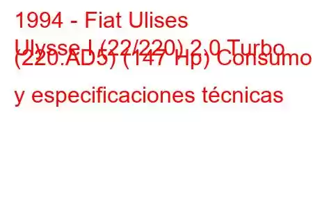 1994 - Fiat Ulises
Ulysse I (22/220) 2.0 Turbo (220.AD5) (147 Hp) Consumo y especificaciones técnicas