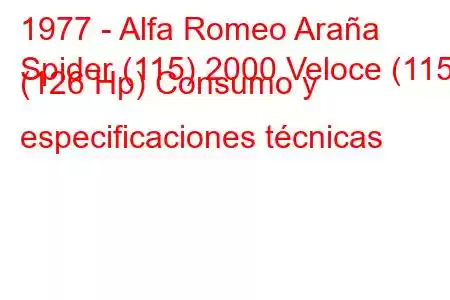 1977 - Alfa Romeo Araña
Spider (115) 2000 Veloce (115) (126 Hp) Consumo y especificaciones técnicas