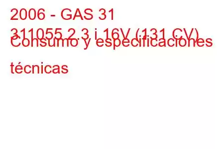 2006 - GAS 31
311055 2.3 i 16V (131 CV) Consumo y especificaciones técnicas