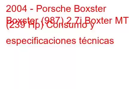 2004 - Porsche Boxster
Boxster (987) 2.7i Boxter MT (239 Hp) Consumo y especificaciones técnicas