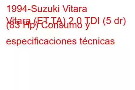 1994-Suzuki Vitara
Vitara (ET,TA) 2.0 TDI (5 dr) (83 Hp) Consumo y especificaciones técnicas