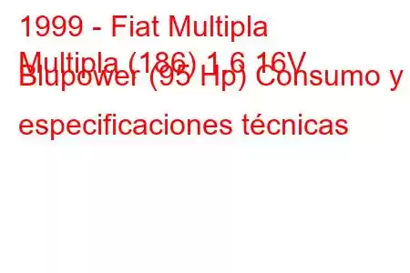 1999 - Fiat Multipla
Multipla (186) 1.6 16V Blupower (95 Hp) Consumo y especificaciones técnicas