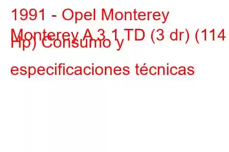 1991 - Opel Monterey
Monterey A 3.1 TD (3 dr) (114 Hp) Consumo y especificaciones técnicas