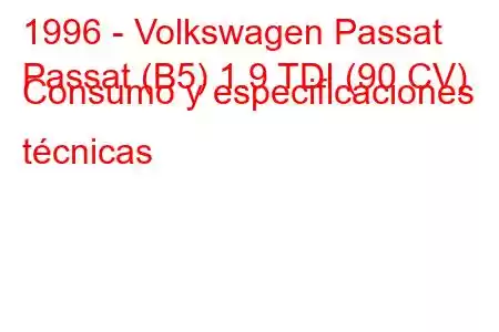 1996 - Volkswagen Passat
Passat (B5) 1.9 TDI (90 CV) Consumo y especificaciones técnicas