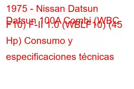 1975 - Nissan Datsun
Datsun 100A Combi (WBC F10) F-II 1.0 (WBLF10) (45 Hp) Consumo y especificaciones técnicas