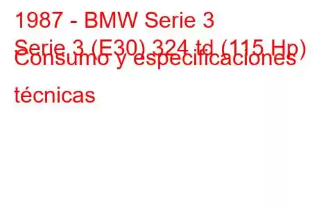 1987 - BMW Serie 3
Serie 3 (E30) 324 td (115 Hp) Consumo y especificaciones técnicas