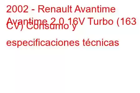 2002 - Renault Avantime
Avantime 2.0 16V Turbo (163 CV) Consumo y especificaciones técnicas