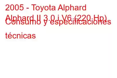 2005 - Toyota Alphard
Alphard II 3.0 i V6 (220 Hp) Consumo y especificaciones técnicas