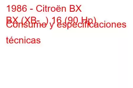 1986 - Citroën BX
BX (XB-_) 16 (90 Hp) Consumo y especificaciones técnicas