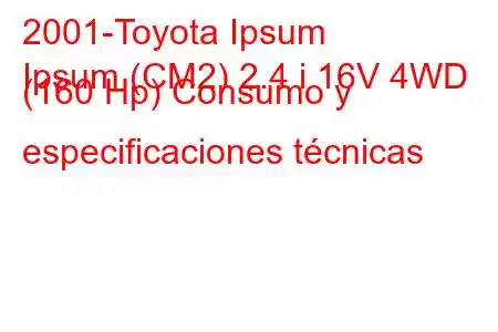 2001-Toyota Ipsum
Ipsum (CM2) 2.4 i 16V 4WD (160 Hp) Consumo y especificaciones técnicas