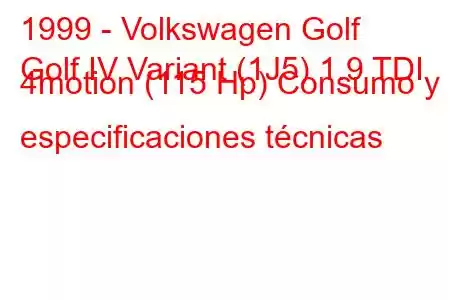 1999 - Volkswagen Golf
Golf IV Variant (1J5) 1.9 TDI 4motion (115 Hp) Consumo y especificaciones técnicas