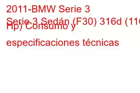 2011-BMW Serie 3
Serie 3 Sedán (F30) 316d (116 Hp) Consumo y especificaciones técnicas