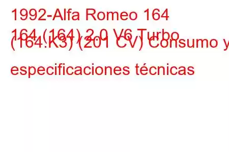 1992-Alfa Romeo 164
164 (164) 2.0 V6 Turbo (164.K3) (201 CV) Consumo y especificaciones técnicas