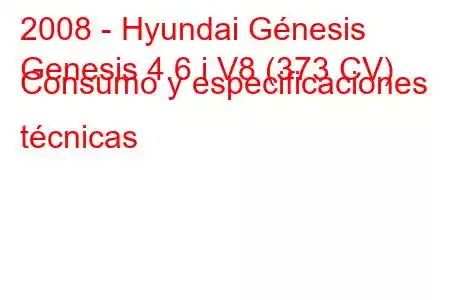 2008 - Hyundai Génesis
Genesis 4.6 i V8 (373 CV) Consumo y especificaciones técnicas