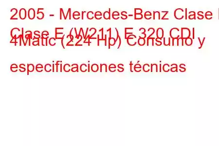 2005 - Mercedes-Benz Clase E
Clase E (W211) E 320 CDI 4Matic (224 Hp) Consumo y especificaciones técnicas