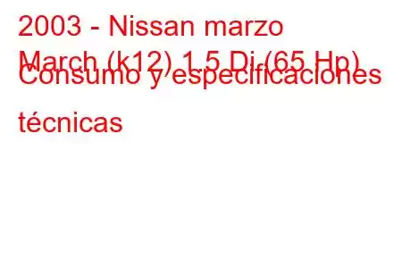 2003 - Nissan marzo
March (k12) 1.5 Di (65 Hp) Consumo y especificaciones técnicas